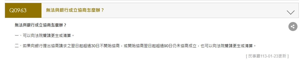 信用卡還不出來,與銀行協商失敗可以申請更生程序資料截圖