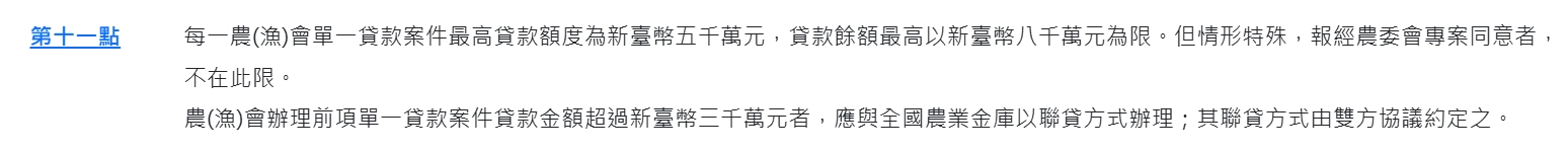 漁會貸款額度受農業金融法規規範。