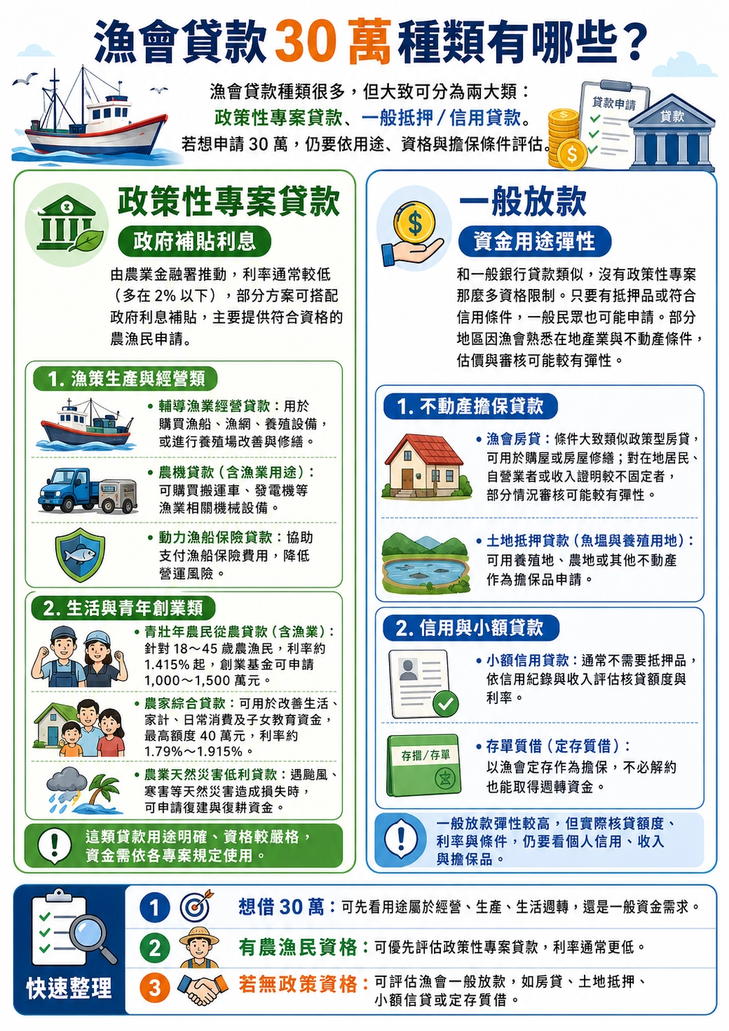 漁會貸款 30 萬種類有哪些？