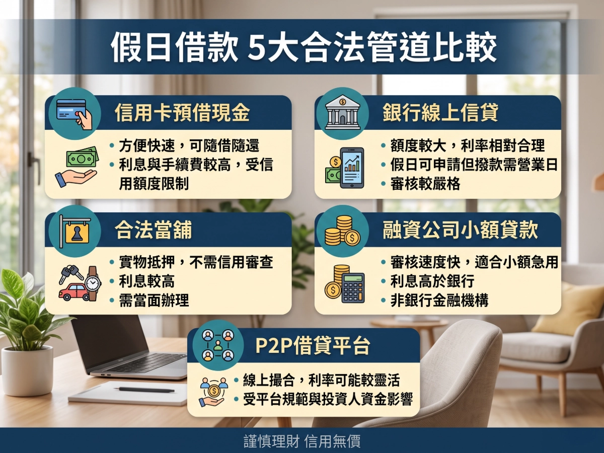 假日借款5大合法管道比較