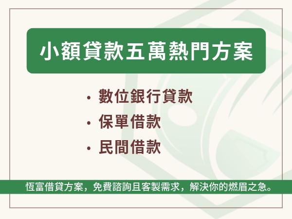 小額貸款五萬熱門方案選項有哪些？常見的問題又是什麼？這篇一次看！